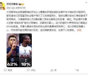 詹俊：热刺进攻端快马威胁不小，巴黎虽外界预测胜率更高但要小心